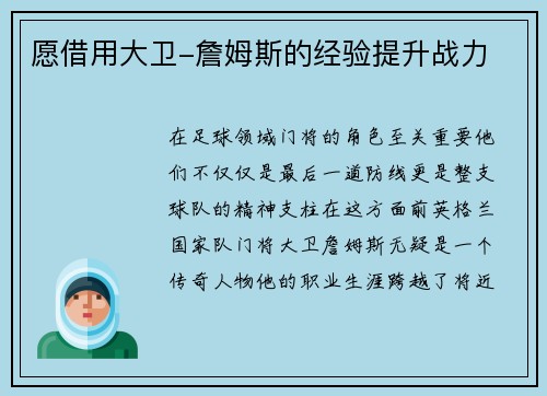 愿借用大卫-詹姆斯的经验提升战力